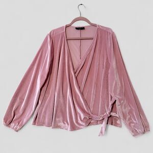 Lane Bryant Velvet Blouse Front Tie V Neck Elegant Ribbed Top Women's 26/28